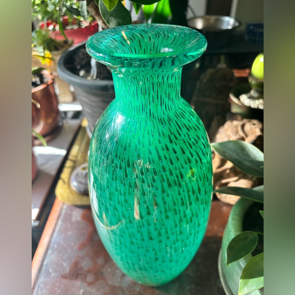 Italy Handblown Large Glass "Peacock Feather" Vase